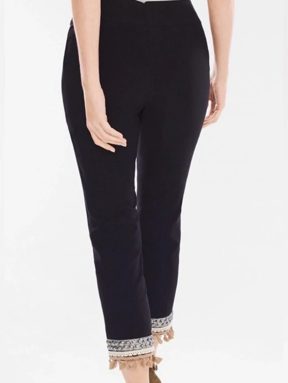 Chico's So Slimming ankle pants w/ tassel & beaded hem - size US M/8 (Chico’s 1) - Picture 2 of 9
